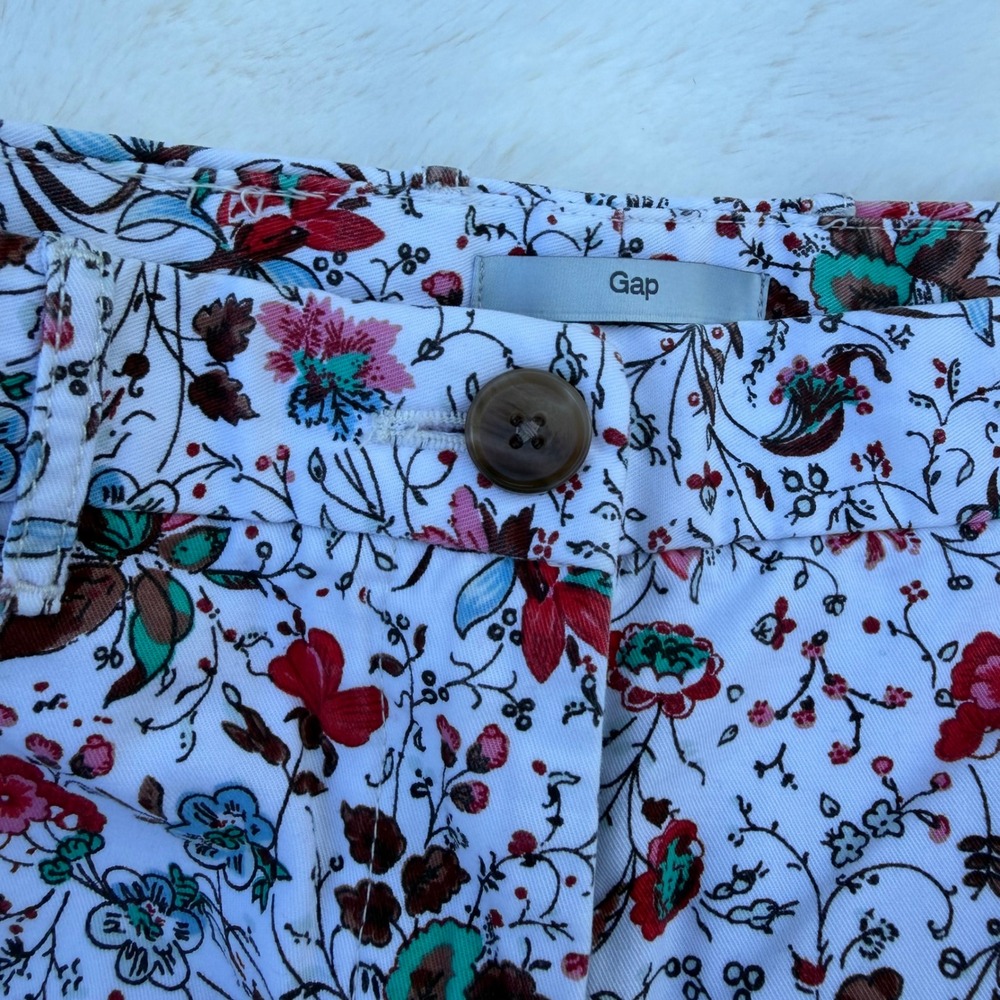 Gap Womens Floral Chino Shorts White Red Blue Botanical Print Size 4 - Picture 5 of 6
